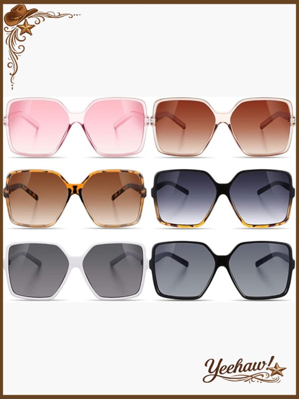 6 Pairs Oversized Square Sunglasses Retro Vintage Wide Shades Women